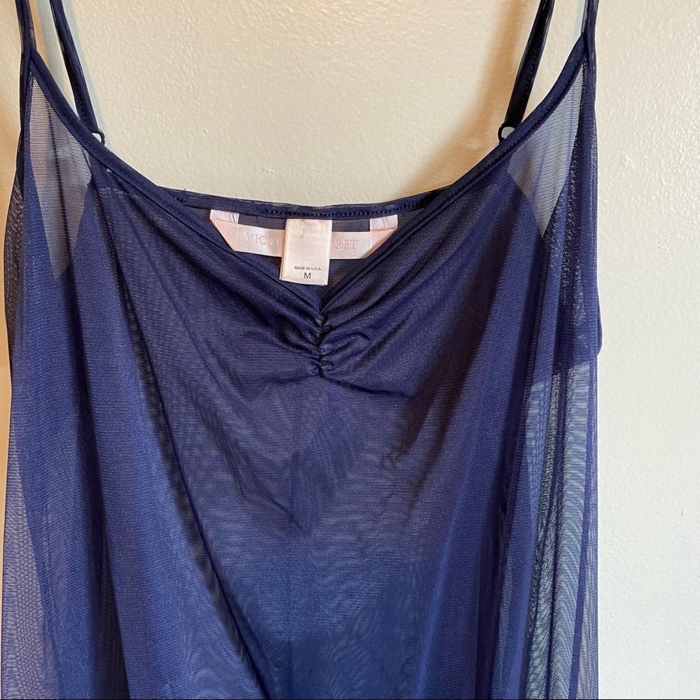 Victoria Secret Vintage Y2K Blue Cami Semi-Sheer Camisole Slip Lace Hem - Picture 3 of 10